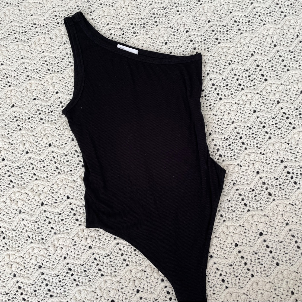 Betro Simone One Shoulder Ribbed One Piece Bodysuit Black (Large)